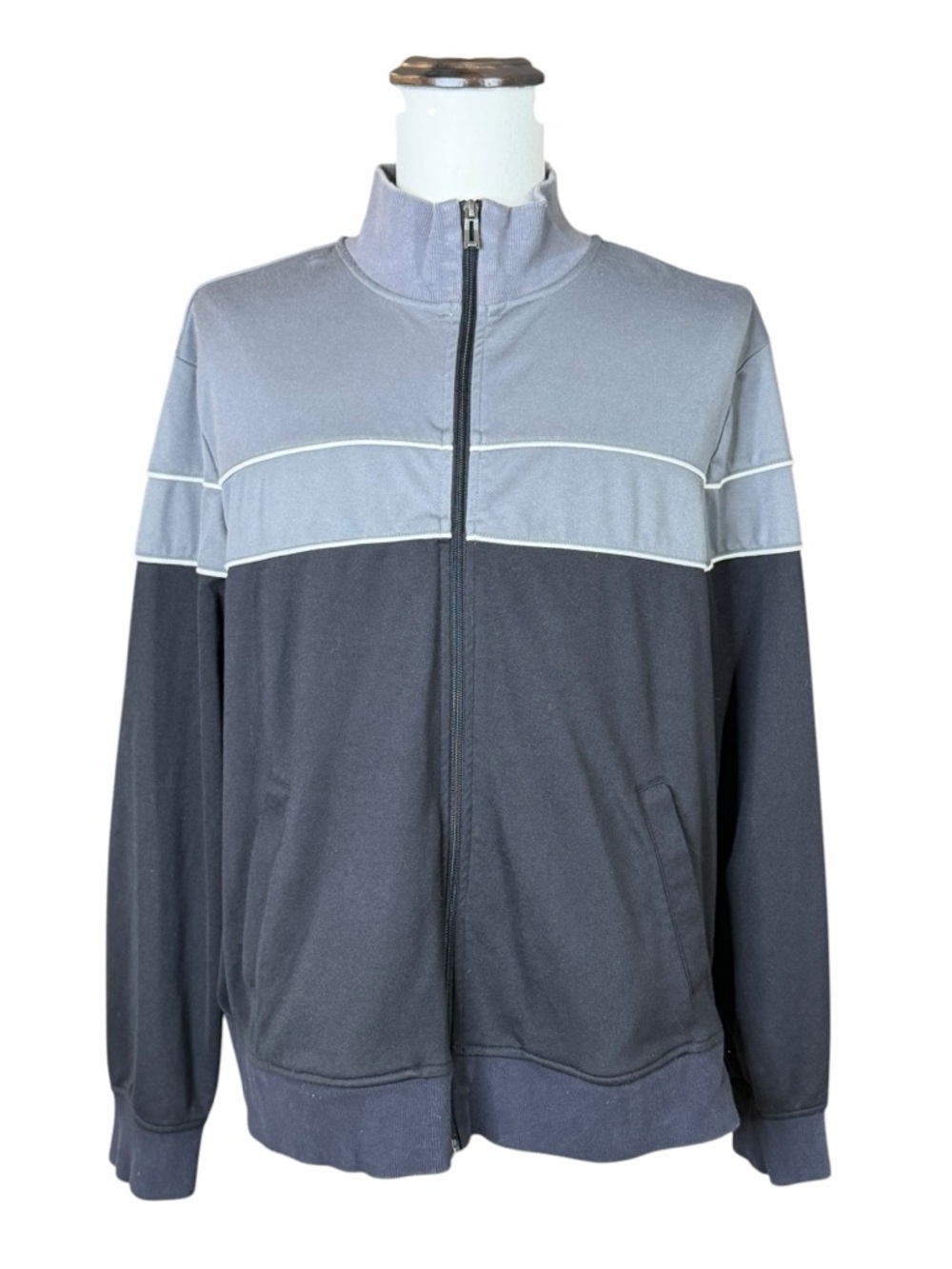 Vintage Y2K Structure Gray & Black Colorblock Lightweight Jacket - Size XL